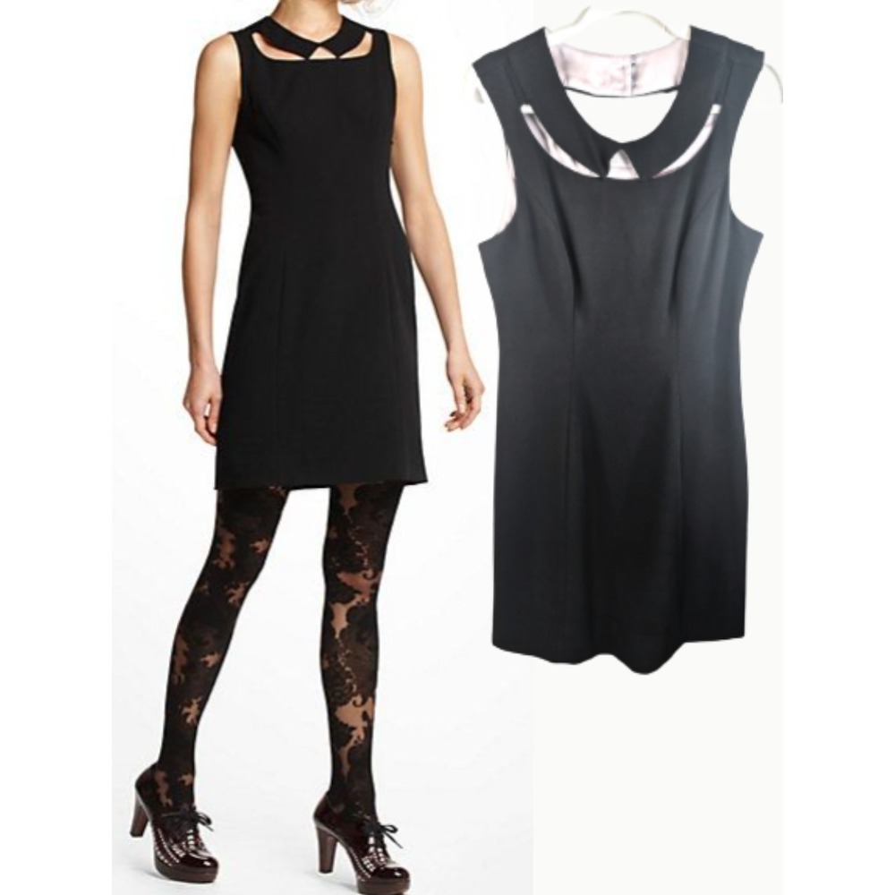Anthropologie Peterpan Collar Cutout Sheath Dress 4 Black Academian Preppy Goth